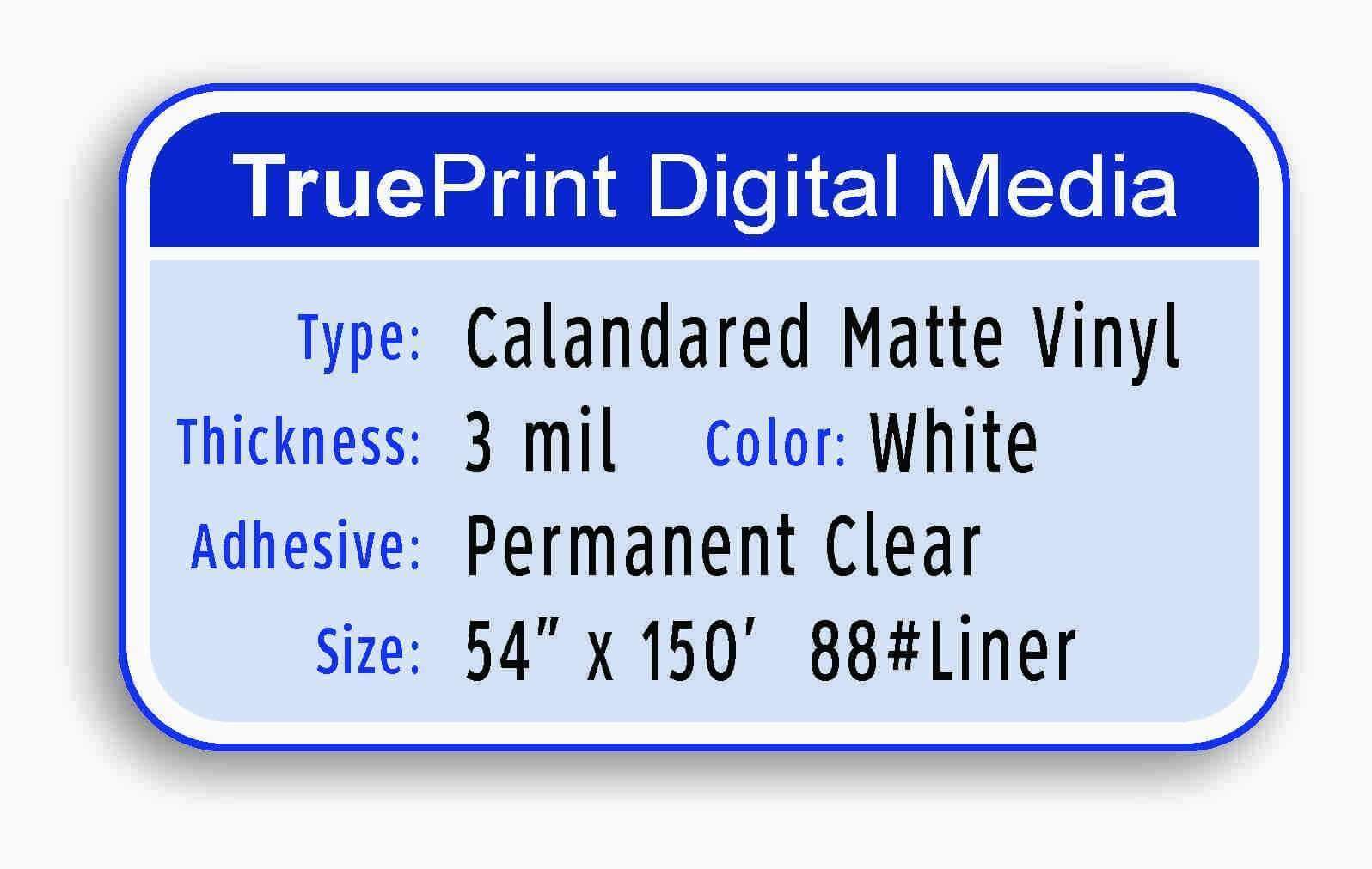 3mil Matte White Vinyl Permanent PSA 54 x 150' (1 Roll) 3 Core
