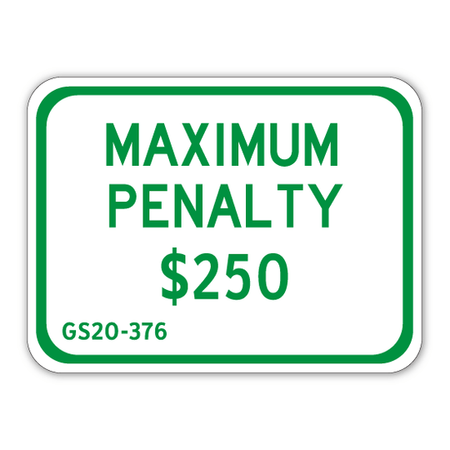 Maximum Penalty $250 Sign 12" x 9" (HC - 36) - Blue Ridge Sign Supply Inc
