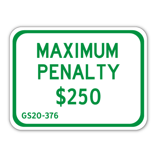 Maximum Penalty $250 Sign 12" x 9" (HC - 36) - Blue Ridge Sign Supply Inc