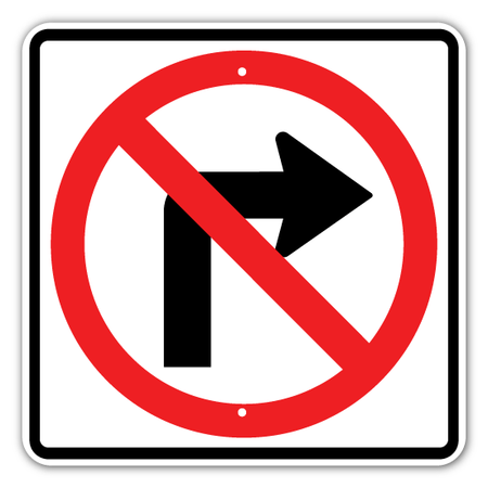 No Right Turn Sign 24"x24" (R3 - 1) - Blue Ridge Sign Supply Inc