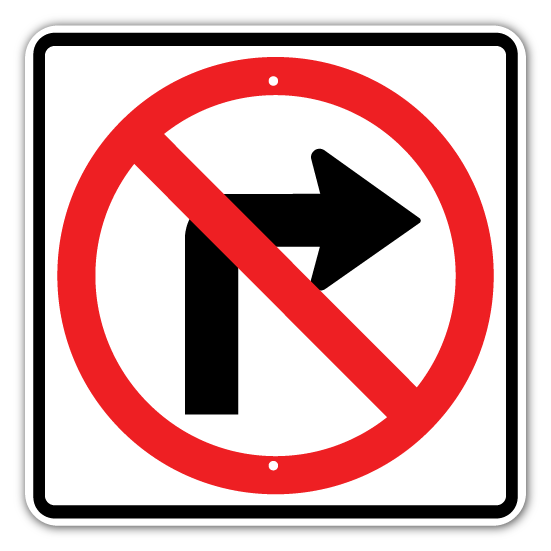 No Right Turn Sign 24"x24" (R3 - 1) - Blue Ridge Sign Supply Inc